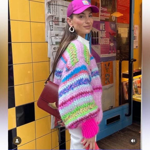 Anthropologie Grazia Chunky wool colorful Striped Cardigan like Mr Mittens Gogo - Picture 10 of 12